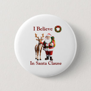 Badge Rond 5 Cm Père Noël et Rudolf le renne au nez rouge