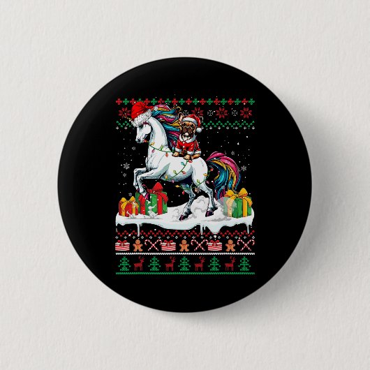 Badge Rond 5 Cm Père Noël French Bulldog équitation Unicorn Christ (Devant)