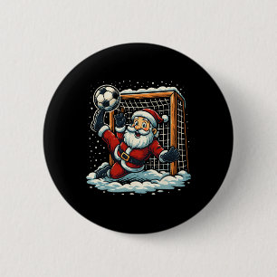 Badge Rond 5 Cm Père Noël Gardien de but de football Sports Jouant