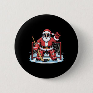 Badge Rond 5 Cm Père Noël gardien de but de hockey drôle de hockey