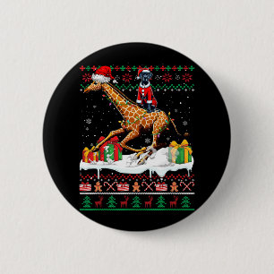 Badge Rond 5 Cm Père Noël Great Dane Riding Giraffe Sweat de Noël