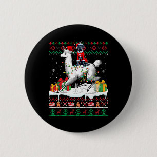 Badge Rond 5 Cm Père Noël Great Dane Riding Llama Sweater Lo
