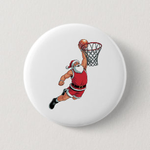 Badge Rond 5 Cm Père Noël jouant au basket-ball Amoureux du sport