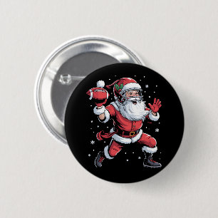 Badge Rond 5 Cm Père Noël Jouant au football américain Noël