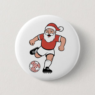 Badge Rond 5 Cm Père Noël jouant au football Noël Joueur Sport