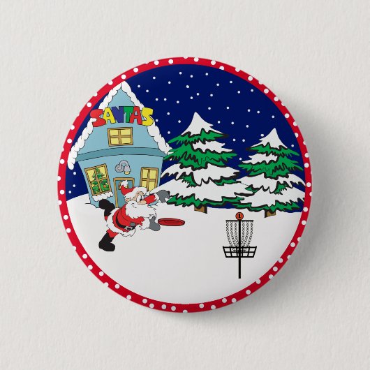 Badge Rond 5 Cm Père Noël jouant au golf de disque (Devant)