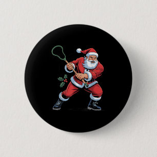 Badge Rond 5 Cm Père Noël jouant au lacrosse drôle de vacances Noë
