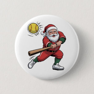 Badge Rond 5 Cm Père Noël jouant au softball Noël Joueur Sport