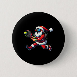 Badge Rond 5 Cm Père Noël jouant au tennis Jeu Raquette de tennis