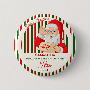 Badge Rond 5 Cm Père Noël Liste des Enfants Sages Membre Fier