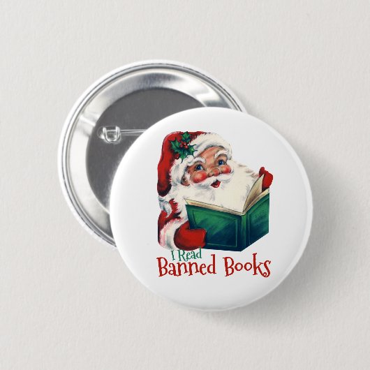 Badge Rond 5 Cm Père Noël Lit Les Livres Interdits (Devant & derrière)