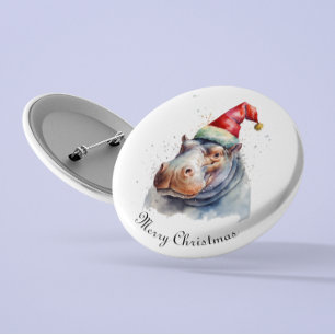 Badge Rond 5 Cm Père Noël Little Hippo, coutume