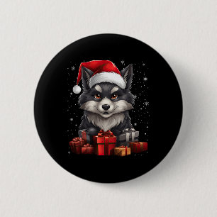 Badge Rond 5 Cm Père Noël loup chapeau Noël neige Xmas pyjama Pa
