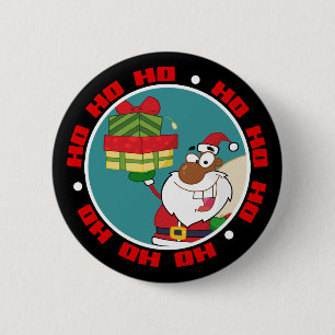 Badge Rond 5 Cm Père Noël noire avec cadeaux