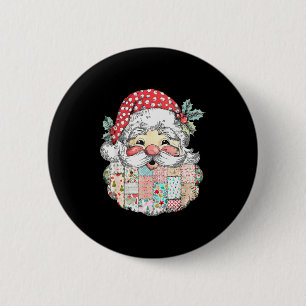 Badge Rond 5 Cm Père Noël patchwork visage Noël vintage hommes W