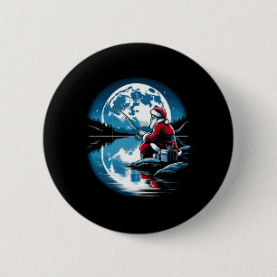 Badge Rond 5 Cm Père Noël Pêche Noël Noël Noël Pêcheur Fisher Pois