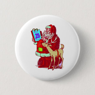 Badge Rond 5 Cm père Noël Reindeer