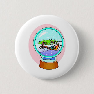 Badge Rond 5 Cm père Noël Reindeer Snow Globe