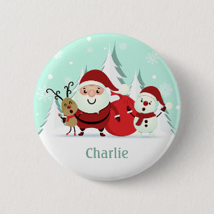 Badge Rond 5 Cm Père Noël, Reindeer & Snowman bouton de nom person