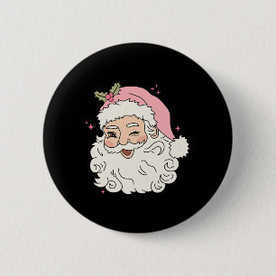 Badge Rond 5 Cm Père Noël rose vintage amusant hommes femmes Noël