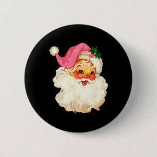 Badge Rond 5 Cm Père Noël rose Visage Vieux Noël Vintage P