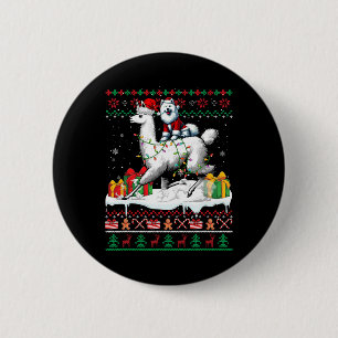 Badge Rond 5 Cm Père Noël Samoyed Riding Llama Sweater Lover Noël
