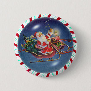 BADGE ROND 5 CM PÈRE NOËL, SLEIGH ET GUIRLANDE DE SUCRE DE CANNE
