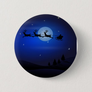 Badge Rond 5 Cm Père Noël, Sleigh, renne, et paysage éclairé par