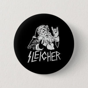Badge Rond 5 Cm Père Noël Sleigher Rock On Goth Heavy Metal Chri