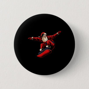 Badge Rond 5 Cm Père Noël Snowboard Noël Pyjama Snowboard SPORT