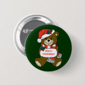 Badge Rond 5 Cm Père Noël Teddy Bear avec Casquette et bouffon (Devant & derrière)