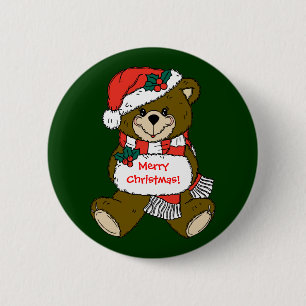 Badge Rond 5 Cm Père Noël Teddy Bear avec Casquette et bouffon
