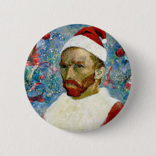 Badge Rond 5 Cm Père Noël, Van Gogh