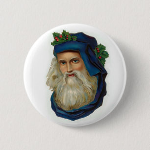 Badge Rond 5 Cm Père Noël victorien bleu