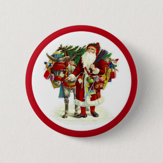 Badge Rond 5 Cm Père Noël victorienne et âne