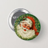 Badge Rond 5 Cm Père Noël vintage avec couronne de pin (Devant & derrière)
