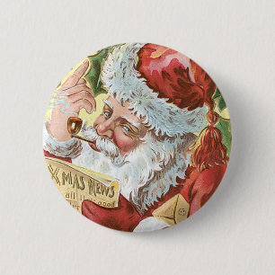 Badge Rond 5 Cm Père Noël vintage avec la liste
