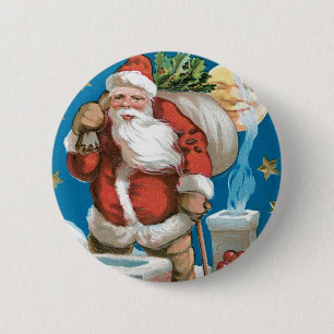 Badge Rond 5 Cm Père Noël vintage avec Lune