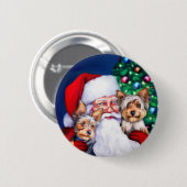 Badge Rond 5 Cm Père Noël Yorkies à Noël (Devant & derrière)