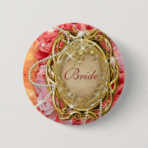 Badge Rond 5 Cm Perle rose de fleur de cru nuptiale de partie