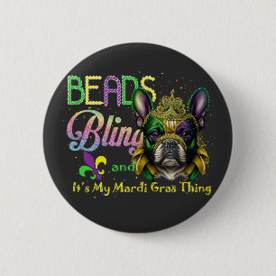 Badge Rond 5 Cm Perles Bling French Bulldog Mardi Gras Thé