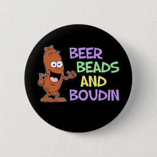 Badge Rond 5 Cm Perles de bière et Boudin Mardi Gras