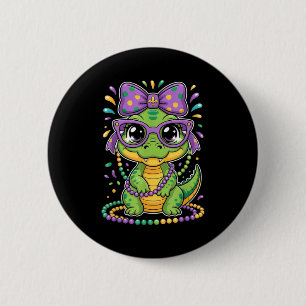 Badge Rond 5 Cm Perles de Mardi Gras Alligator Nœud Enfants Femmes