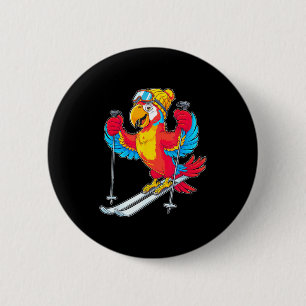 Badge Rond 5 Cm Perroquet coloré aventure de ski hiver fun