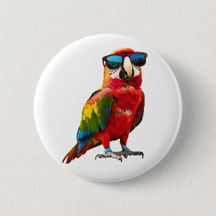 Badge Rond 5 Cm Perroquet cool avec lunettes de soleil