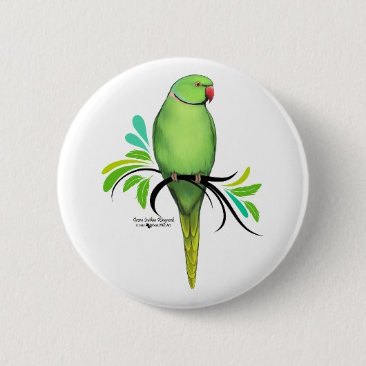Badge Rond 5 Cm Perroquet indien vert (Devant)