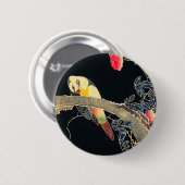 Badge Rond 5 Cm Perroquet sur la branche d'un Rose en fleurs Bush (Devant & derrière)