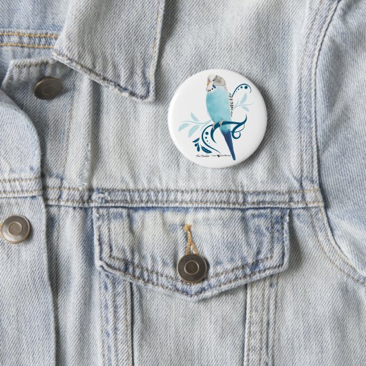 Badge Rond 5 Cm Perruche bleue (En situation)