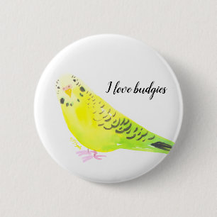 Badge Rond 5 Cm Perruche Bouddhique Aquarelle Jaune Vert