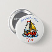 Badge Rond 5 Cm Personalized Birthday Boy Pop Art Sailboat (Devant & derrière)